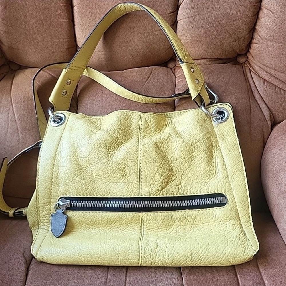 OrYANI Handbag Shoulder Bag Womens Yellow Pebbled Leather Zipper Modern
